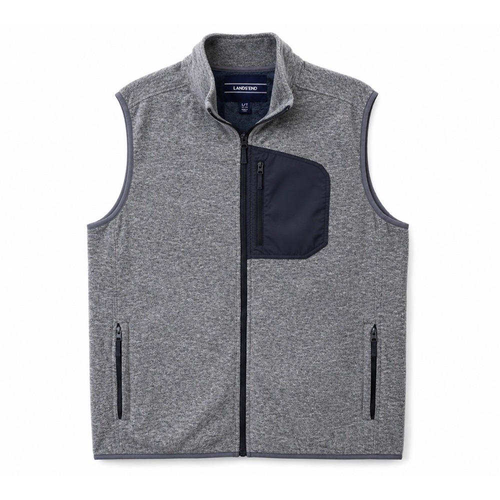Lands' End‎ Gray Fleece Zip Vest Men's Large Tall L/T Gorpcore Outdoor Layer